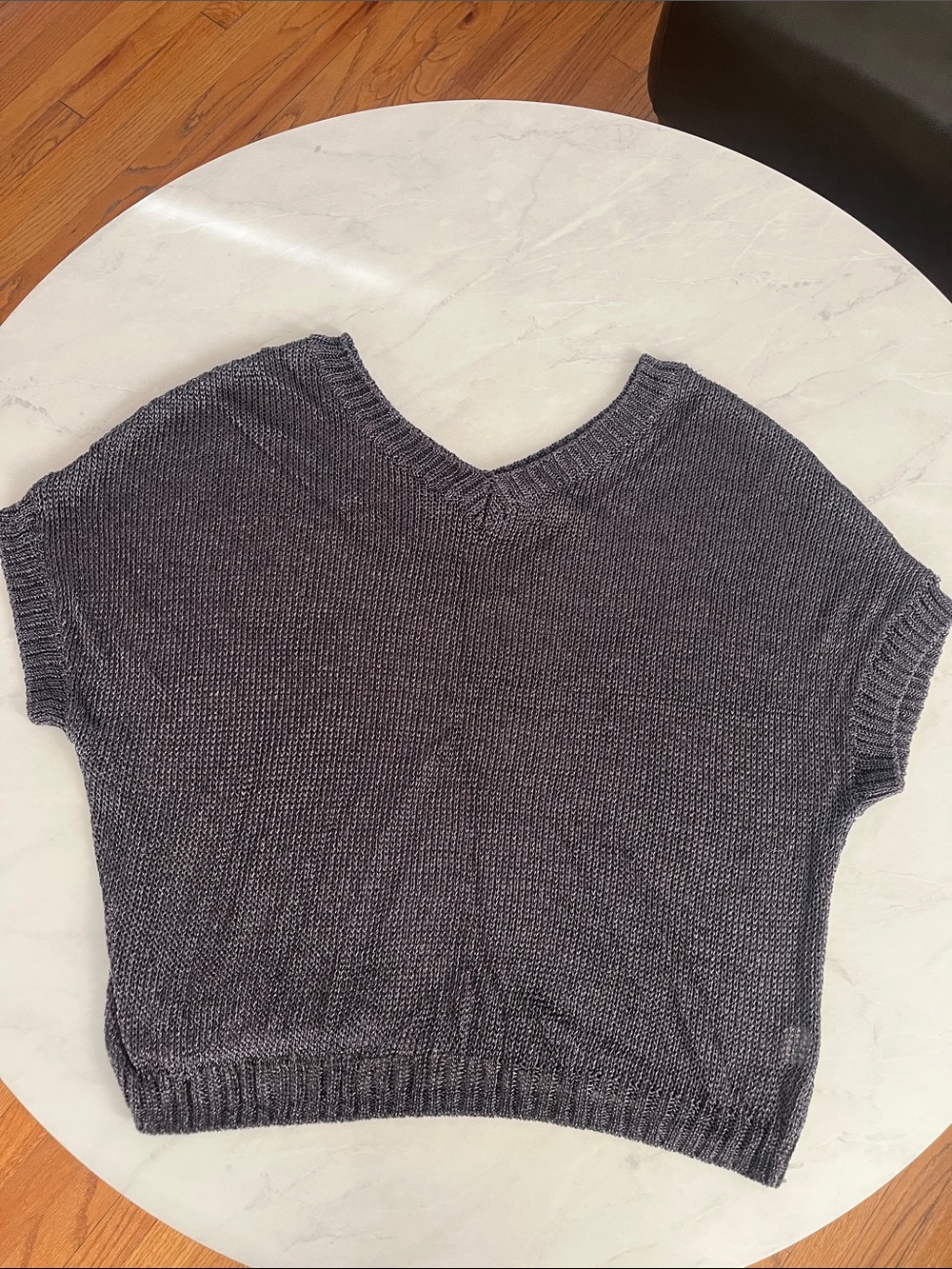 Vince Short Sleeve V-Neck Sweater in Charcoal Gray